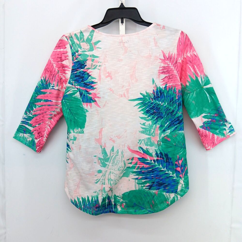 Coral Bay Shirt Women Large Pink Colorful Floral 3/4 Sleeve Round Neck Top - Picture 3 of 5
